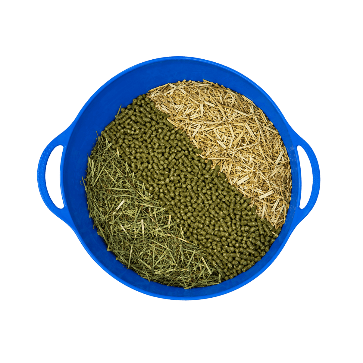 3 types of horse fibre in a blue bowl