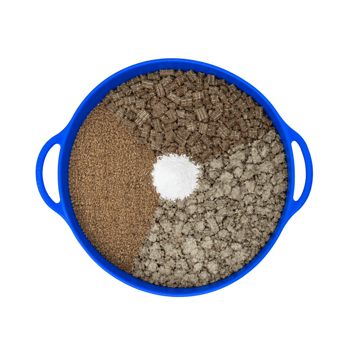 Different protein sources in a blue bowl