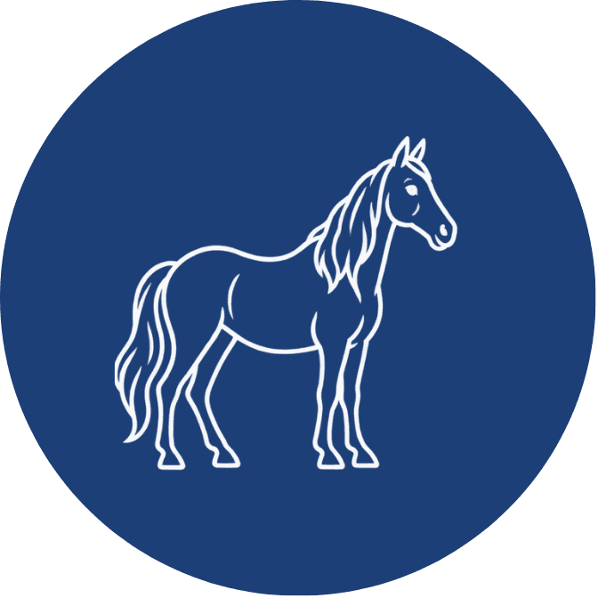 Blue circle with white older horse icon