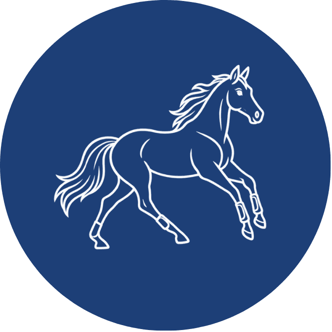 Blue circle with white competition horse